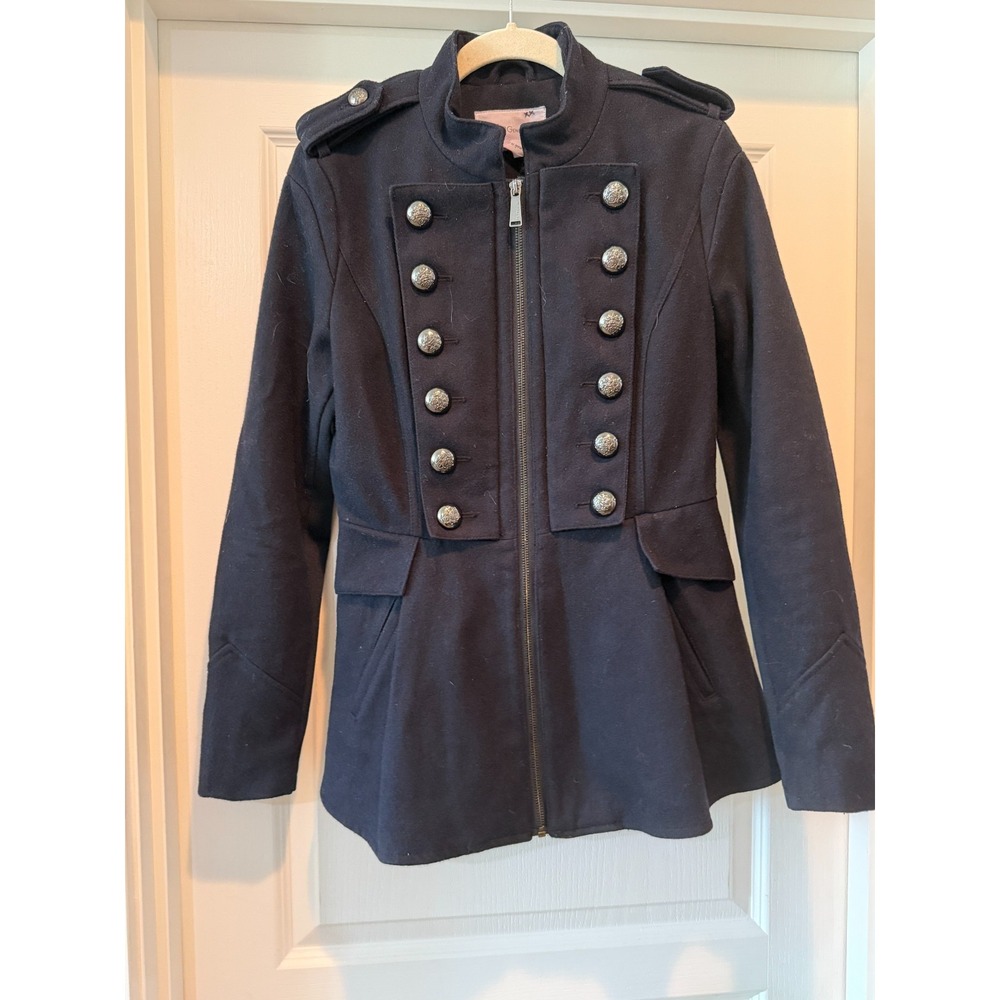 BCBG Generation Size S Wool Blend Navy Blue Coat Zip Military